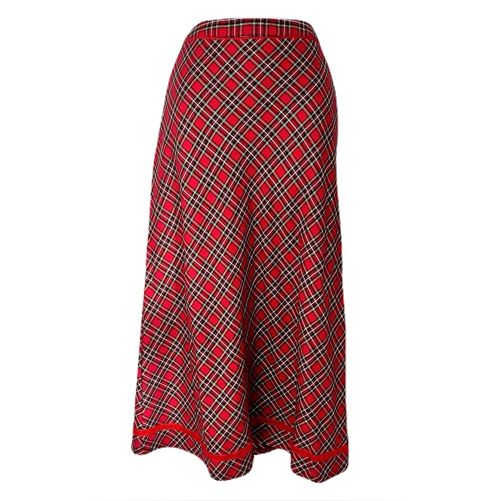 Basic Editions Red Plaid Maxi A-Line Skirt, Size 14